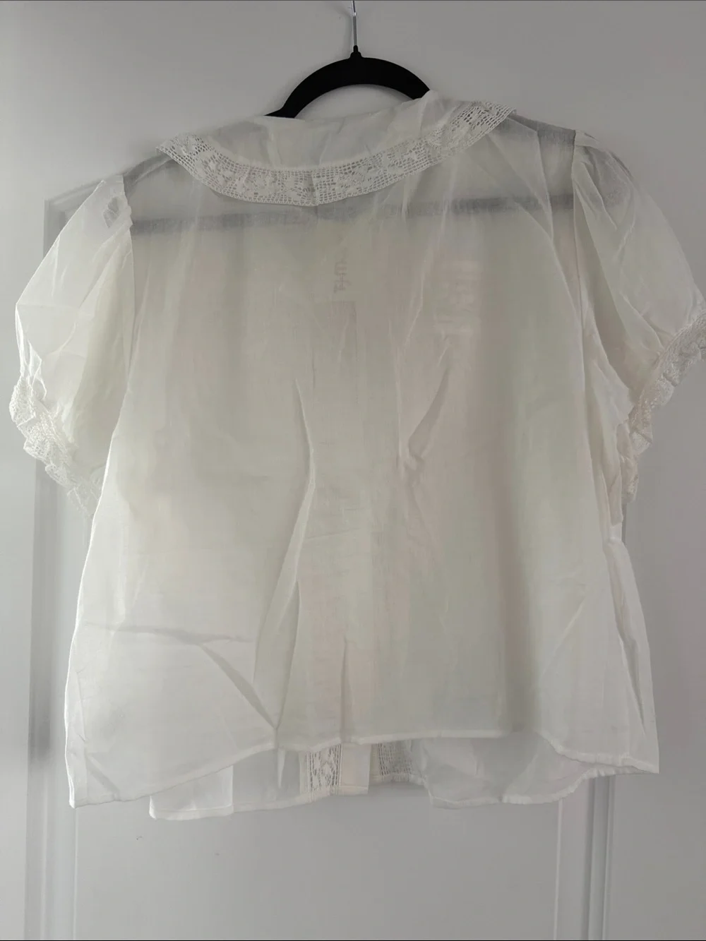 White Lace-Trim Button Front Blouse - Women Tops